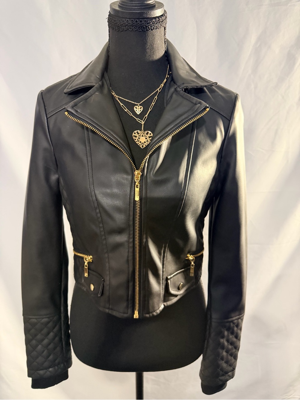 Guess Black Faux Leather Jacket with Gold Hardware